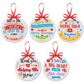 Eaasty 5 Pcs Thank You Gifts for Women Teacher Preschool Daycare Teacher Appreciation Gifts Ceramic Round Heart Thank You Plaque for Teacher Week Gifts Office Desk Decoration(Round Style)