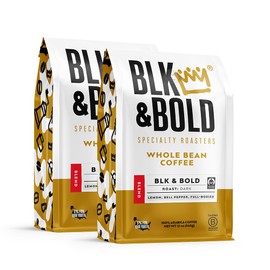 BLK & Bold Whole Bean Coffee, Espresso Dark Roast, 100% Arabica Coffee Beans, Bold Heavy Body with Smooth Toasty Finish, Fresh Roasted Coffee for Espresso Machine, Drip, French Press & Cold Brew, 12 oz Bags (2 Pack)