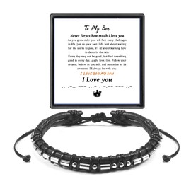 SUNSH Son Bracelet Gifts for Son Morse Code Bracelet Son Birthday Gifts Inspirational Gifts for My Son Christmas for My Son I Love You Son Leather Stainless Steel Men Boys, Stainless Steel, Bead