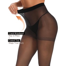 Buauty 4 Pack 20D Sheer Black Tights for Women Control Top Run Resistant Pantyhose Reinforced Toe Tummy Control Stockings S to Plus Size