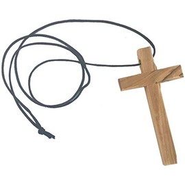 Holy Land Market Thick hand carved olive wood simple Cross - necklace - (9cm or 3.5 inches) with Certificate