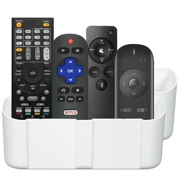 suptek Remote Control Holder Wall Mount，Hole-Free TV Remote Holder for 3 or 4 Remotes, White, Quantity 2, (S4W2)