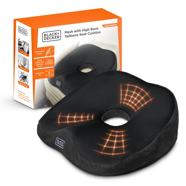 BLACK+DECKER High Back Tailbone Seat Cushion – Memory Foam Chair