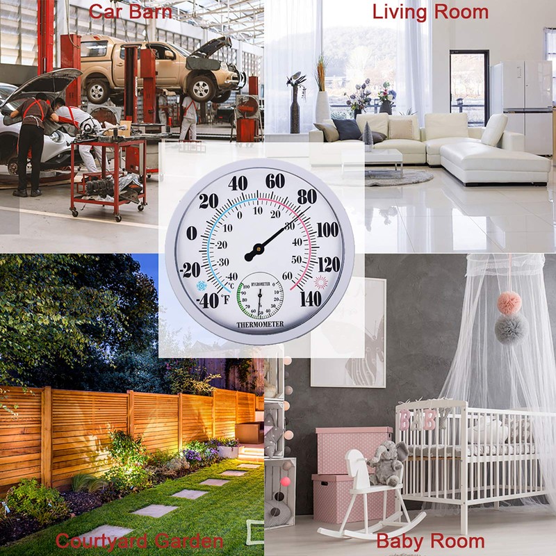 Indoor Outdoor Thermometer Large Wall Thermometer-Hygrometer Waterproof Does not Require