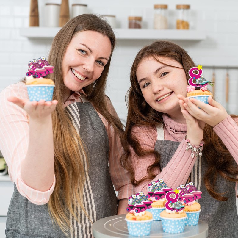 Happy 8th Birthday Roller Skating Cupcake Toppers
