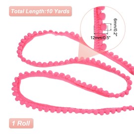 sourcing map 8.5 Yards Pom Pom Trim Ribbon, 0.5" Wide Dark Pink Pom Pom Ball Fringe Trim Sewing Fringe Fabric Trim Ribbon for DIY Crafts Curtain Clothes Pillow Home Decoration