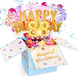 Tnvee 88TH Birthday Cards with Lights & Music & Candle, 3D Large Pop Up Happy Birthday Cards for Women Man Greeting Cards Decorations for 88 Years Old Mom Dad Grandparents