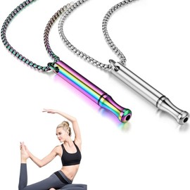 PSFXBM PSFXBM 2PCS Anxiety Necklace Breathing, Stainless Steel Breathing Necklace Anxiety Relief Whistle Necklace, for Meditation, Anxiety Relief, Relaxation, and Exercis (Silver,Colored)