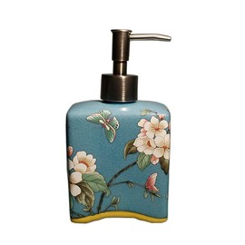 Bicuzat Ceramic Soap Dispenser, Lotion Bottle, Soap Bottle with Removable Pump, Flower Pattern Dispenser for Kitchen Soap, Bathroom Soap, Lotion and Essential Oil-Blue-13 OZ