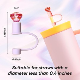 Diamond Straw Cover Silicone Reusable Straw Topper Shining Colorful Straw Caps 10mm/0.4In Straw Lids Protectors for 30/40 OZ Tumbler Cups Accessories (Pink)