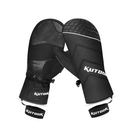 KUTOOK Professional ski gloves made of goat leather and down, built-in Hipora membrane, three-finger design, black