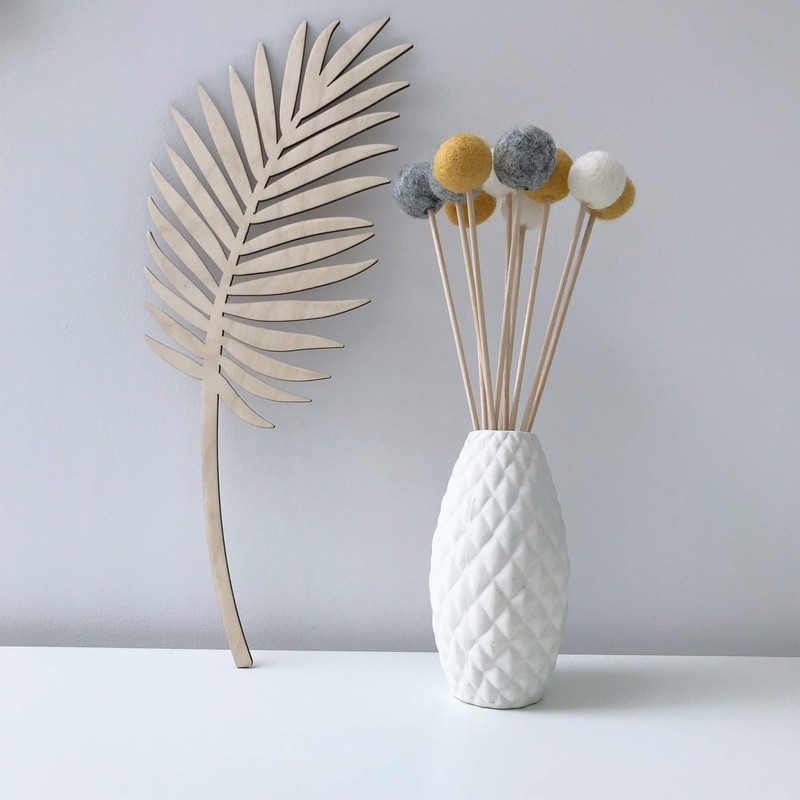 Felt Ball Flower Stems in Mustard, Grey & White By