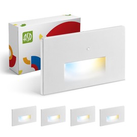 ASD LED Recessed Step Light Fixture, Dusk to Dawn Outdoor Stair Tread Lighting | 3CCT, Photocell, Waterproof, ETL Listed | 3W 120LM 3000K-5000K 120V | Staircase Hardwired Illumination | White, 4 Pack
