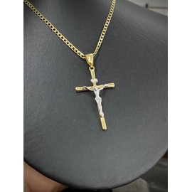 Isas Jewelry Crucifix Pendant 14K Necklace 24" Two Tone Chain Jewelry Fashion Cadena Hombres