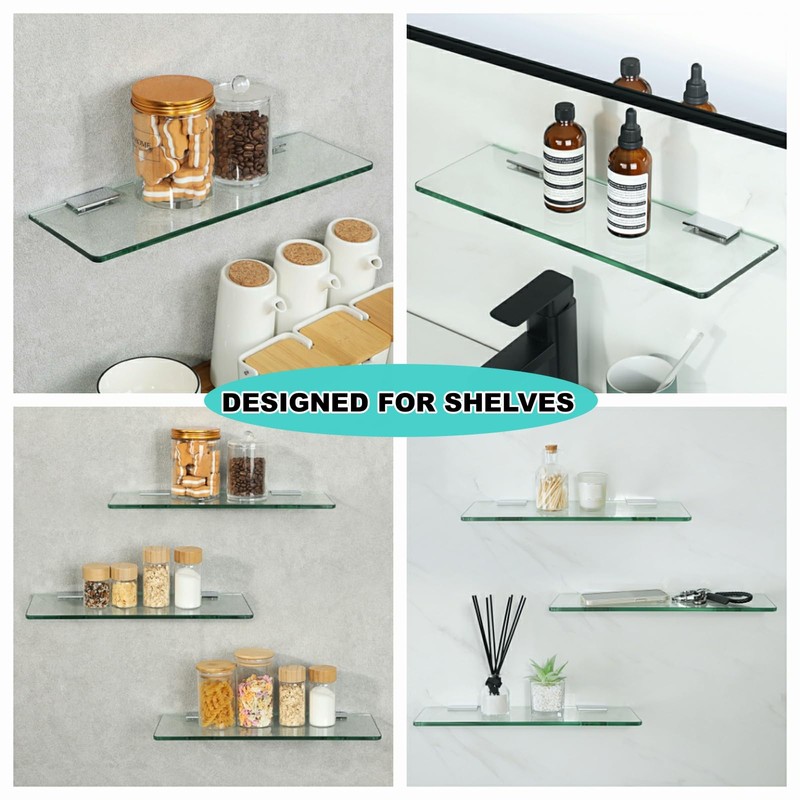 Alise 2 Pcs Adjustable Frameless Rectangle Glass Shelf Bracket Holder
