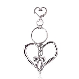 Hollow Metal Heart Key Chain Silver Y2K Bow Ribbon Keychain Charm with Heart Clasp Keyring Handbag Bag Purse Charms for Women Heavty-Duty Decorative Womens Car Keys Keychains Accessories