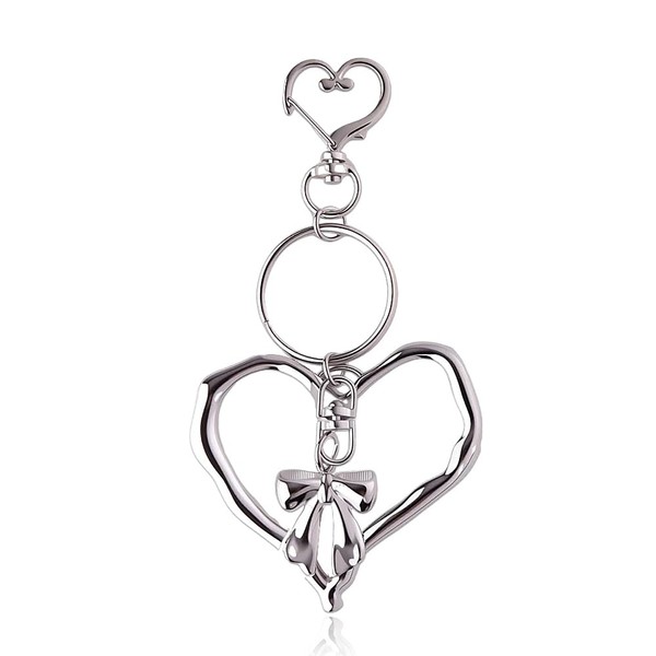 Hollow Metal Heart Key Chain Silver Y2K Bow Ribbon Keychain