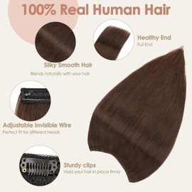 S-noilite Invisible Hair Extensions Human Hair Dark Brown Wire Extensions Real Hair One Piece Fish Line 14 Inch 60g