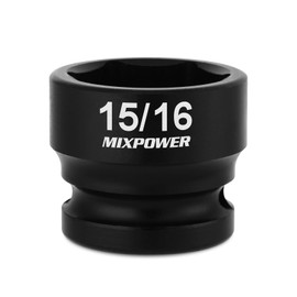 MIXPOWER 1/2" Drive Stubby Impact Socket,CR-MO,15/16",6-Point,SAE,Radius Corner Design, Axle Nut Impact Grade Socket for Easy Removal