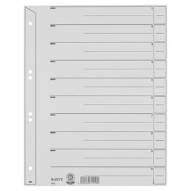 Leitz Register für A4, Deckblatt und 10 Trennblätter, Taben individuell zuschneidbar, 25 Stück, Überbreite, Grau, 100% Recyclingkarton, 16503085