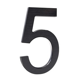 8 Inch Modern House Numbers- Premium Aluminum Floating Home Address Number with Elegant & Sophisticated Brushed Finish, Black, Number 5