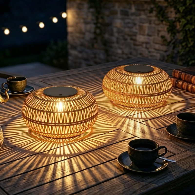 2 Pack Solar Lanterns Outdoor Waterproof, 11" Bigger Rattan Outdoor
