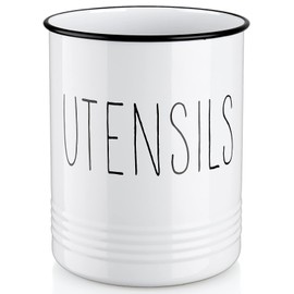 Bivvclaz Kitchen Utensil Holder, 6.7" Utensil Holder for Kitchen Counter, Cooking Utensil Crock with Cork Bottom, Modern Farmhouse Decor, Countertop Utensil Storage Caddy Organizer, White
