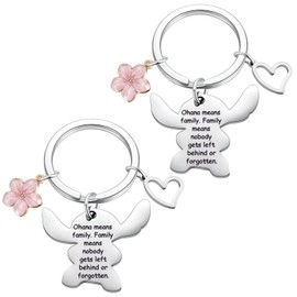 Ralukiia Ohana Means Family Keychain Set for 2, Stitch Keyring Jewelery Gifts for Boys Girls, Pink Flower