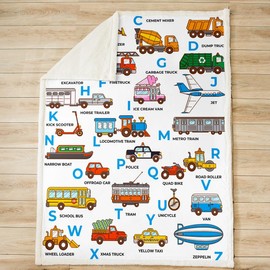Car Sherpa Throw Blanket for Kids Boys Girls Cartoon Bus Train Vehicle Fleece Throw Blanket Bus Construction Excavator Fuzzy Plush Blanket ABC Alphabet BedDecor Flannal Blanket Single 50x60 Inch