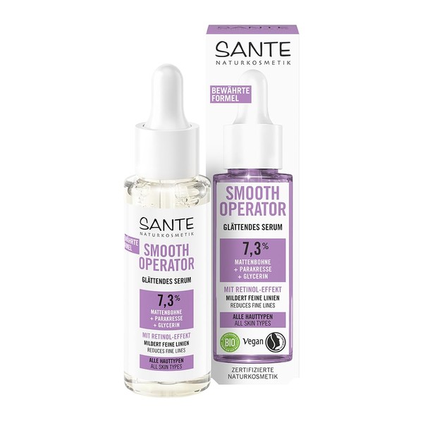 SANTE Naturkosmetik Smoothing Serum with Retinol Effect, Face Serum Against