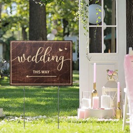 9-Piece Wedding This Way Sign Kit, Double-Sided Wooden Wedding Direction Arrow & Parking signs with Stakes, Decorative Outside Large Entrance Signs for Ceremony, Outdoor Reception, and Parking Area