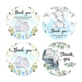 80 Pack of 2" Round Cute Elephant Stickers Baby Shower Thank You Stickers for Boy Baby Shower Party Boy Birthday Party Decoration