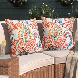 Merrycolor Pack of 2 Outdoor Waterproof Throw Pillow Covers Colorful Paisley Decorative Square Pillowcase Outdoor Pillows Covers for Patio Furniture Garden 18x18 Inch