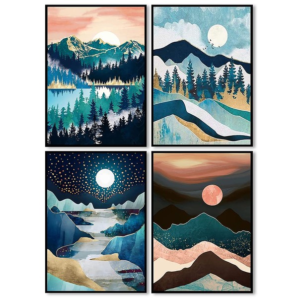 LWZAYS Cross Stitch Kits - Moon Counted Stamped Cross-Stitch Mountains Needlepoint Counted Kits Beginners,Embroidery Kit Arts and Crafts for Home Décor, 4 Pack