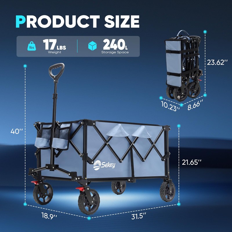 Sekey Collapsible Foldable Wagon with 330lbs Weight Capacity, Heavy Duty