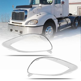 Pair Set Chrome Headlight Bezel Trim Cover Driver + Passenger Replacement for Freightliner Columbia 2001-2017