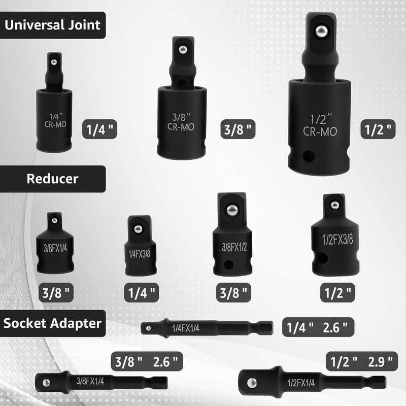10Pcs Swivel Socket Set High Carbon Steel Impact Socket Adapter