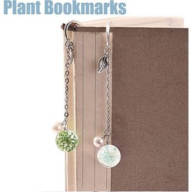 Separadores de Libros, Marcapáginas de Plata, Sprout Bookmark de Plumas de Metal con Cadena, Adorno de Papelería de Espécimen Botánico de Flores Secas, para Lectura de Papel de Libro（8PC）