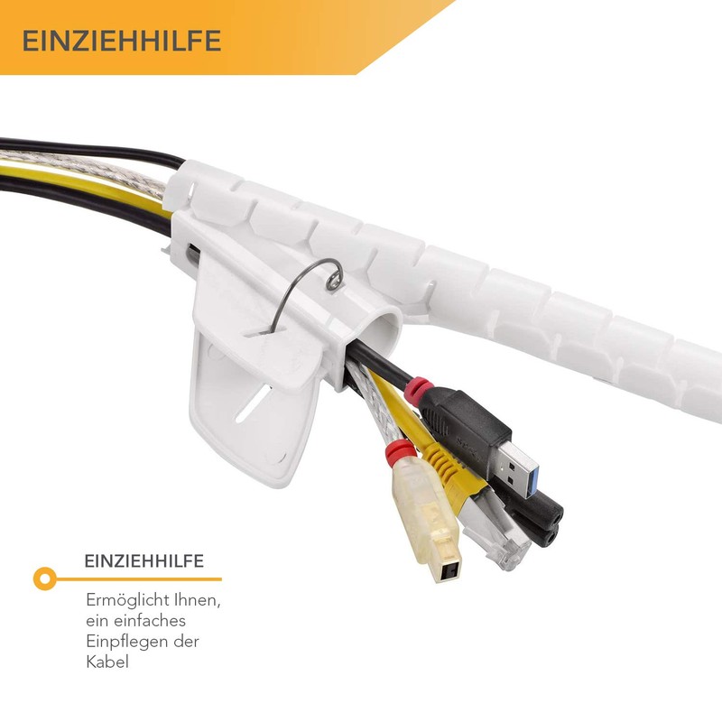 TPFNet Spiral Cable Tube 20mm, Spiral Cable Wrap, White, 5,0m,