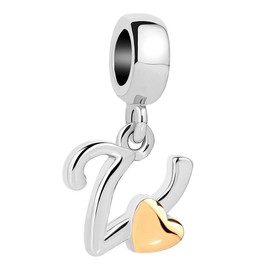 QueenCharms Initial A-Z Letter Charm Golden Heart Alphabet Dangle Beads For Bracelets & Necklaces (V)