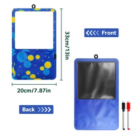 BOHEMIABY Magnetic Dry Erase Board, Small White Board Dry Erase with Pocket Organizer, Easy to Write & Clean, Magnetic Whiteboard for Fridge, Kitchen Office School List, Children's Drawing Board-Blue