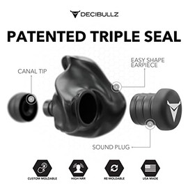 Decibullz Tapones Moldeados Personalizados, 31db más Alto NRR, Confortable protección auditiva para Disparar, Viajes, natación, Trabajo y conciertos