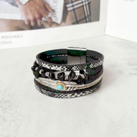 Obsidian Bracelet, Obsidian Jewelry for Women, Black Leather Bracelet for Men, Gothic Bracelet, Western Bracelet for Boho Jewelry