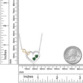 Gem Stone King 925 Sterling Silver and 10K Yellow Gold Green Nano Emerald and White Lab Grown Diamond Infinity Heart Pendant Necklace For Women (0.83 Cttw, Heart Shape 4MM, with 18 Inch Chain)