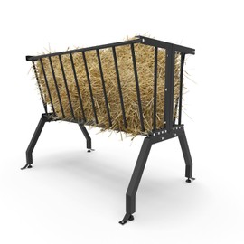 BUYYAH Hay Feeder Goat，55 Gallon Livestock Feeders, Pasture Feeder for Feeding Goats, Sheep and Ponies, for Farms, Sheep Sheds，Stable，Floor Model Hay Feeder for Goats，Black