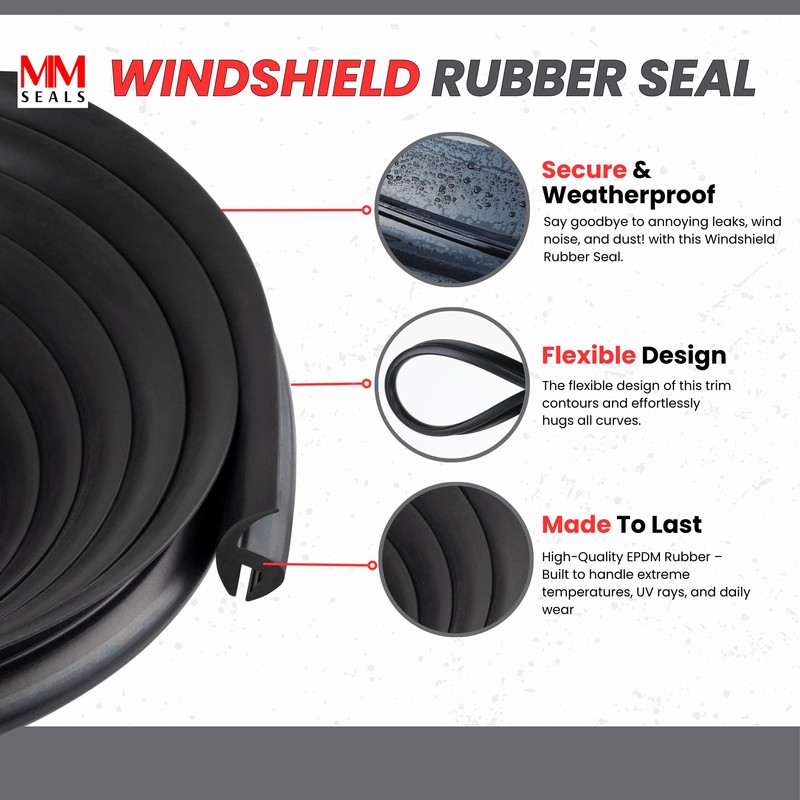Seal Rubber Universal Windshield Rubber Molding (5 Feet, Black, EPDM)