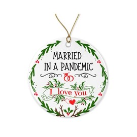 LillaGifts Married in A Pandemic Ornament - Wedding Ornaments - Pandemic Wedding Keepsake - Couple Gift - First Christmas Married Ornament - Pandemic Wedding Gift Printed on Both Sides