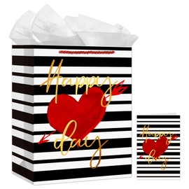 FaCraft Large Valentines Day Gift Bags with Handles for Boyfriend Kids - Heart Gift Bag for Anniversary Weddings Bridal Shower Birthday Happy Day Design Wrapping Bags with Tissue Paper for Him Her