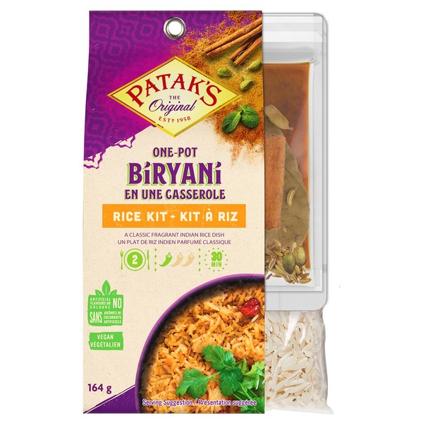 Patak's, Biryani 3-Step Meal Kit, Premium Quality, Pre-Measured Ingredients, Authentic Indian Cuisine, No Artificial Flavours or Colours, 164g