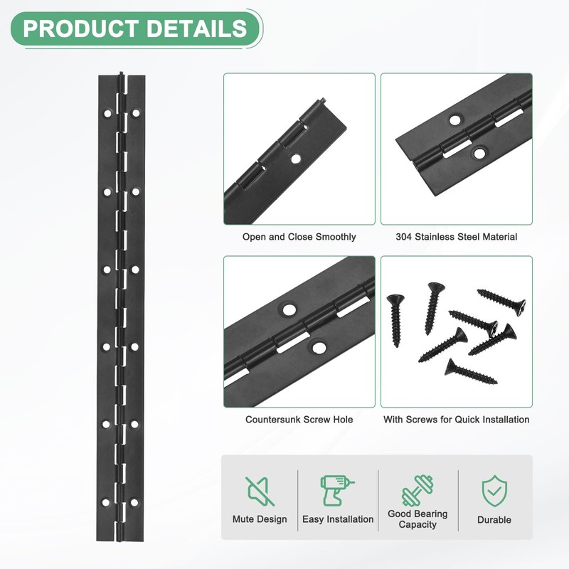 M METERXITY 6-Pack Piano Hinges, 12 Inch / 300mm 304